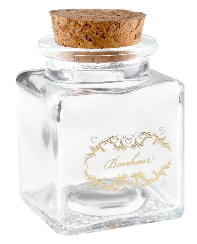 Tarro Cuadrado Bonheur 4 X 4 X 6cm Vidrio Y Corcho ***OFERTA DTO NO ACUMULABLE
