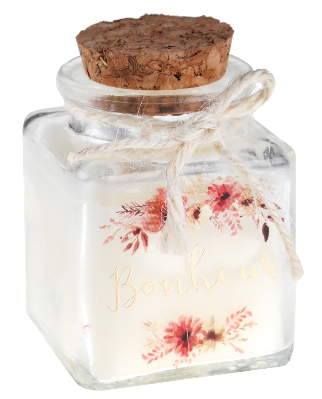 Tarro Vela Amor Floral 4 X 4 X 6cm Vidrio, Parafina Y Cordon ***OFERTA DTO NO ACUMULABLE