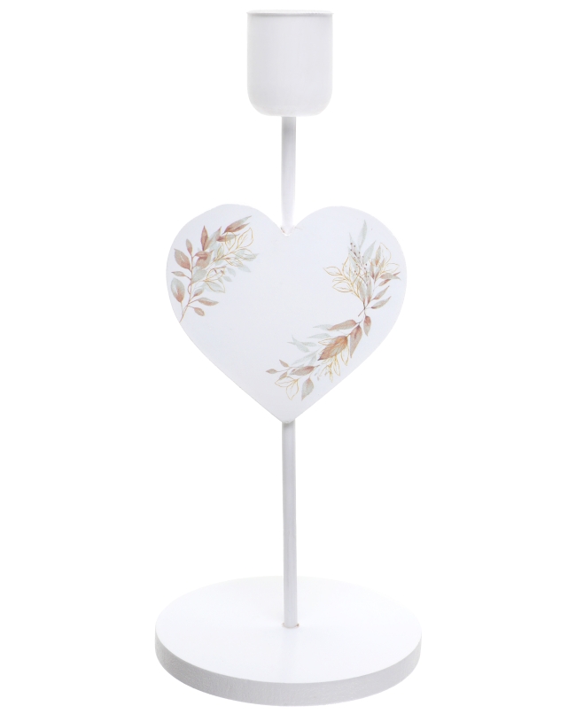 Candelabro Corazon Follaje Natural 10 X 23.5cm Metal Y Madera ***OFERTA DTO NO ACUMULABLE