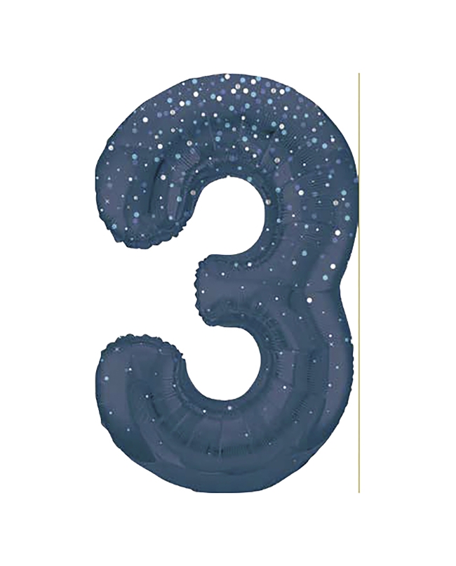 Forma Numero Glitz 3 Azul Prism. 86cm