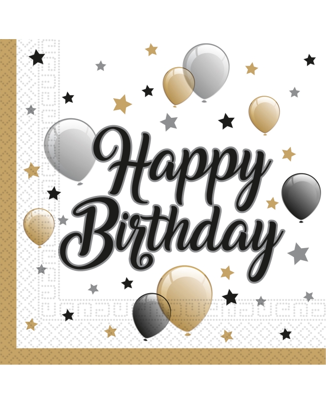 Servilletas 33X33cm Happy Bday Oro/Negro ***OFERTA DTO NO ACUMULABLE