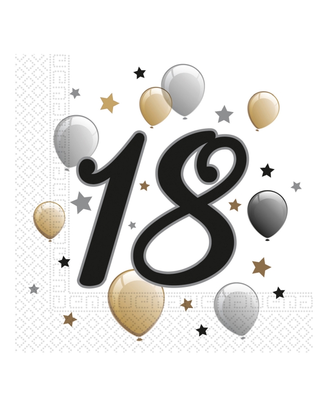 Servilletas 33 x 33cm 18 Años Oro/Negro 2Ply