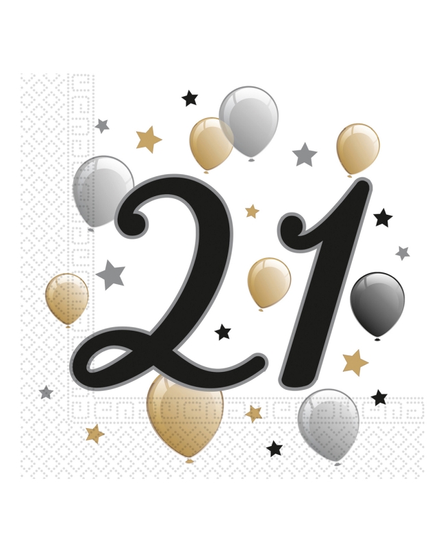 Servilletas 33 x 33cm 21 Años Oro/Negro 2Ply