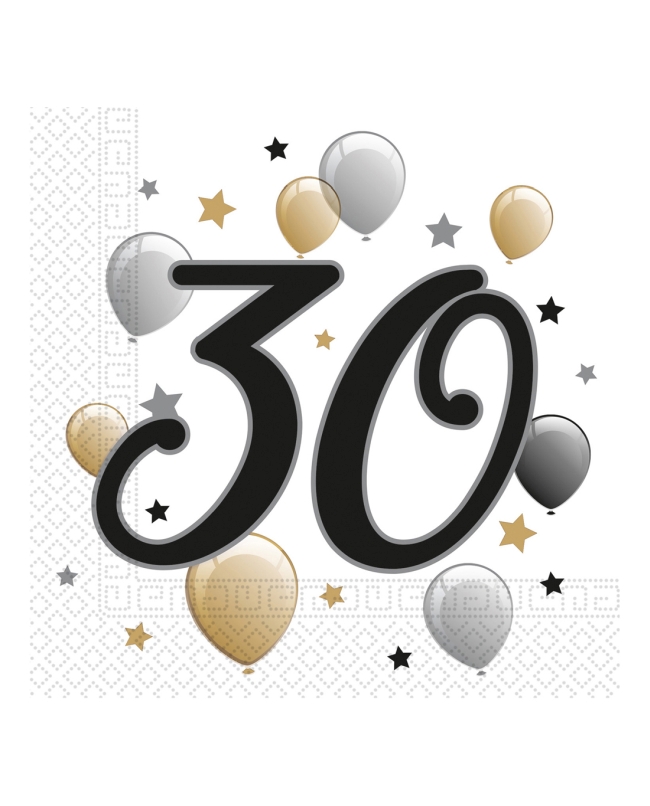 Servilletas 33 x 33cm 30 Años Oro/Negro 2Ply