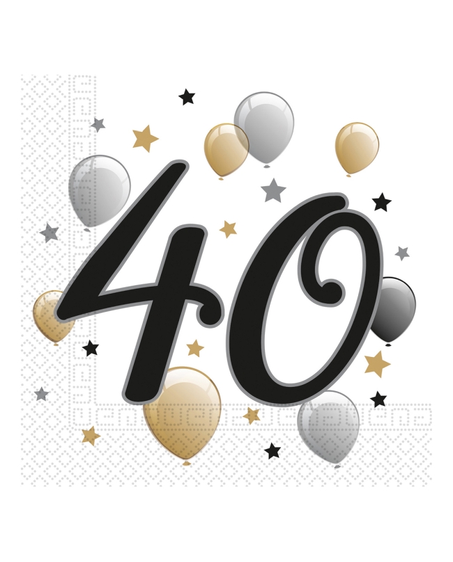 Servilletas 33 x 33cm 40 Años Oro/Negro 2Ply