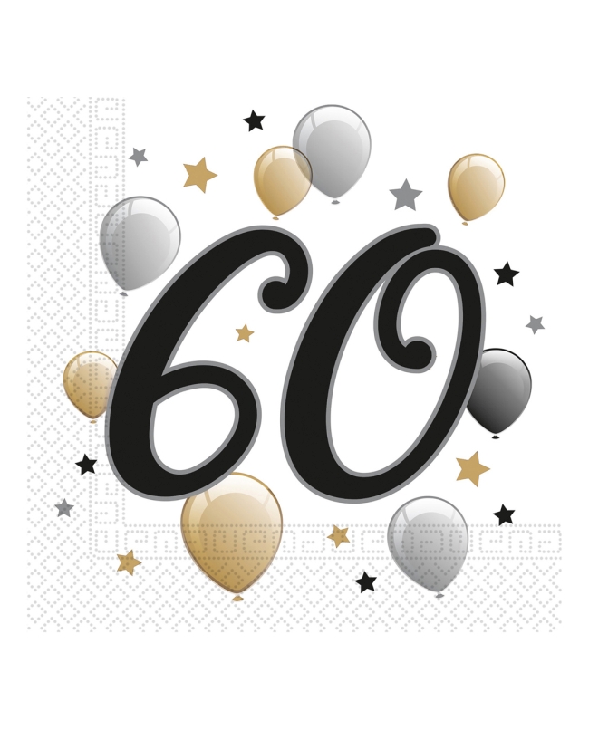 Servilletas 33 x 33cm 60 Años Oro/Negro 2Ply