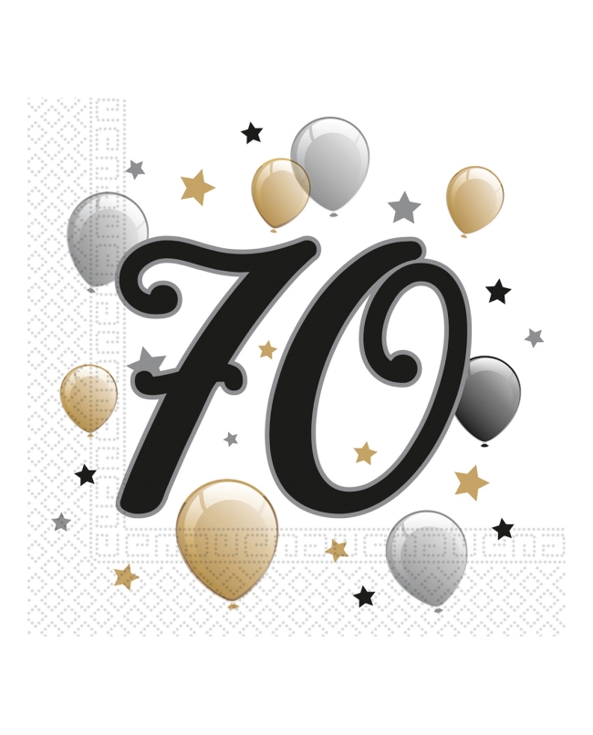 Servilletas 33 x 33cm 70 Años Oro/Negro 2Ply