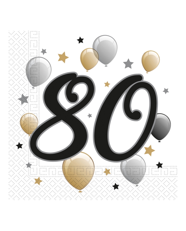 Servilletas 33 x 33cm 80 Años Oro/Negro 2Ply