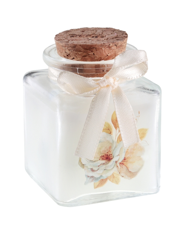Tarro Vela Floral 4 X 4 X 6cm Vidrio, Parafina Y Poliester ***OFERTA DTO NO ACUMULABLE