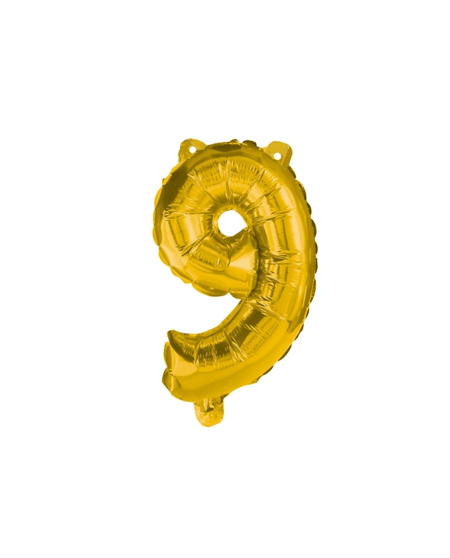 Globo Mini Auto-Inflable Numero: 9 Oro