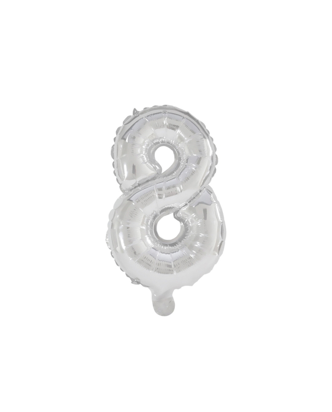 Globo Mini Auto-Inflable Numero: 8 Plata