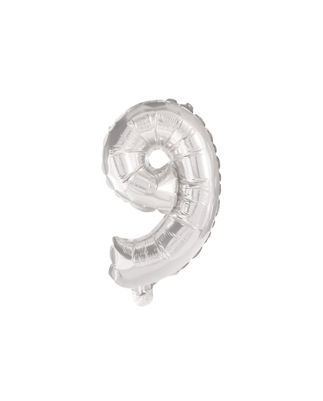 Globo Mini Auto-Inflable Numero: 9 Plata