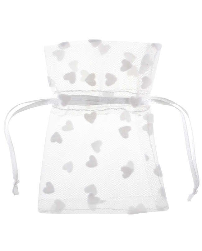 Bolsas Corazones Blanco 7.5 X 10cm Tul Poliester Y Saten ***OFERTA DTO NO ACUMULABLE