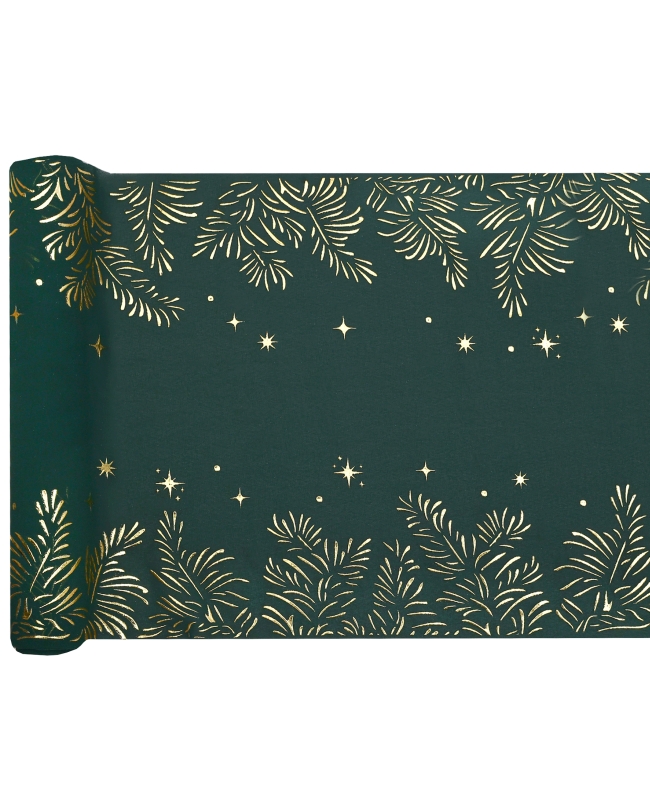 Camino Mesa Hojas Oro-Verde 27cm Poliester Crepe ***OFERTA DTO NO ACUMULABLE