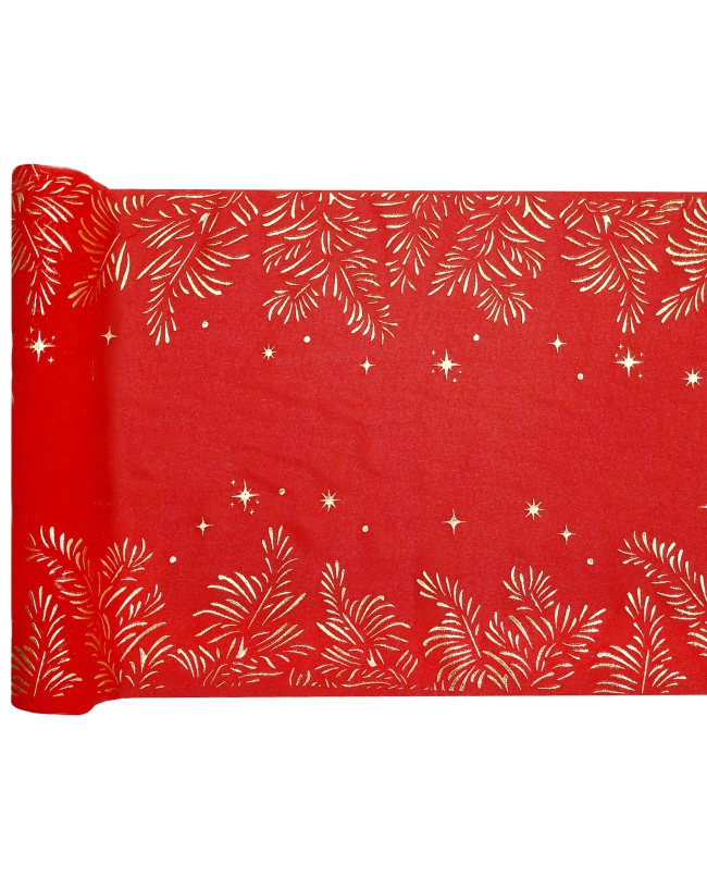 Camino Mesa Hojas Oro-Rojo 27cm Poliester Crepe ***OFERTA DTO NO ACUMULABLE