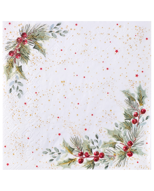 Servilleta Acebo Estrellado 33X33cm Papel 3C. ***OFERTA DTO NO ACUMULABLE