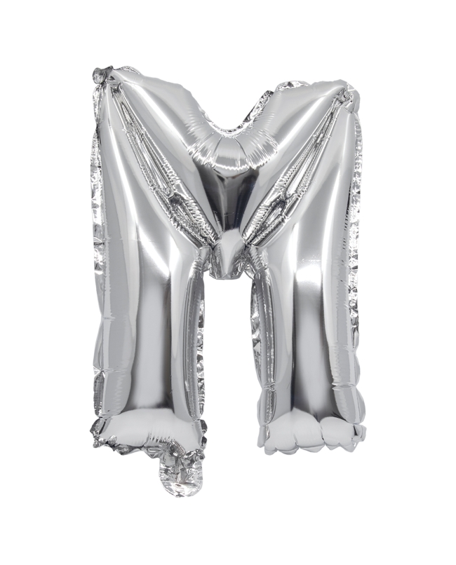 Globo Mini Auto-Inflable Letra: M Plata 32cm ***OFERTA DTO NO ACUMULABLE