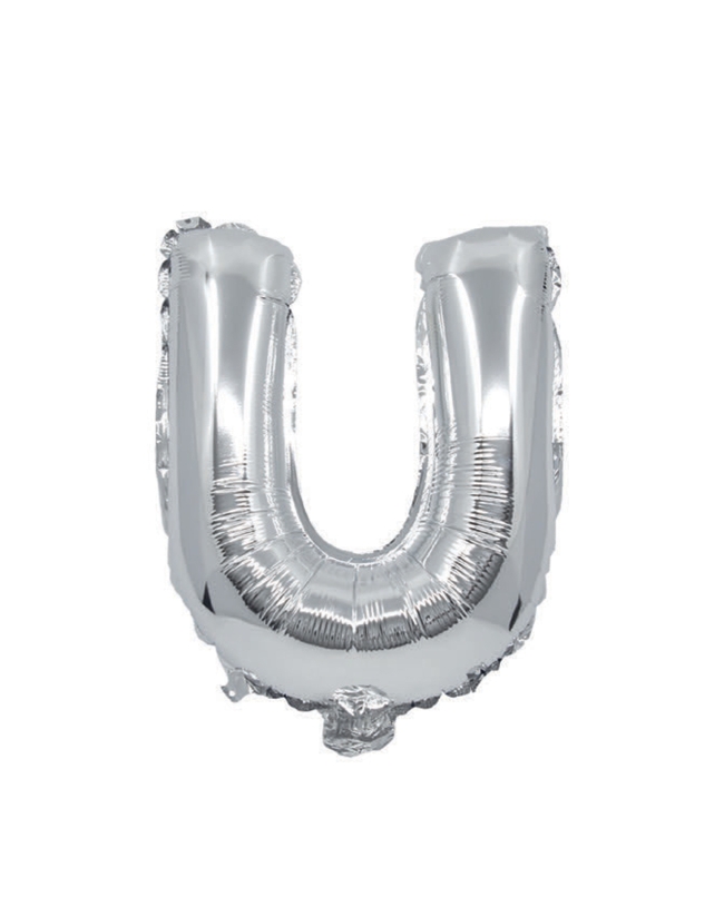 Globo Mini Auto-Inflable Letra: U Plata 32cm ***OFERTA DTO NO ACUMULABLE
