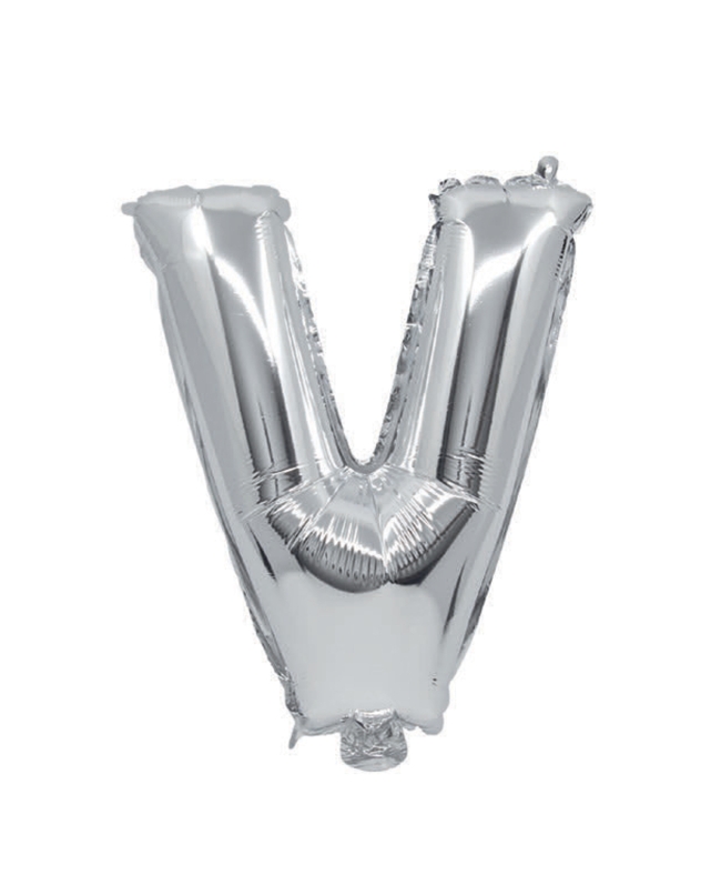 Globo Mini Auto-Inflable Letra: V Plata 32cm ***OFERTA DTO NO ACUMULABLE