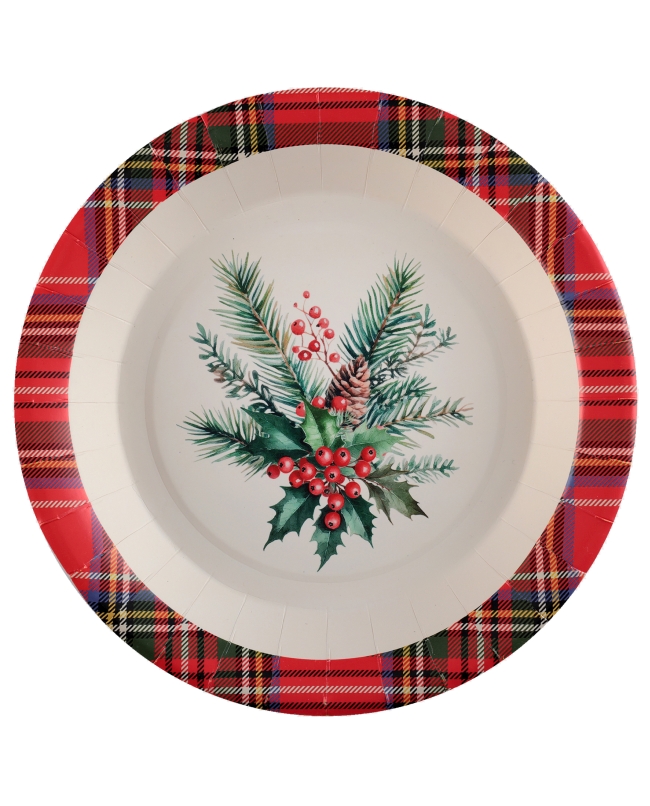 Plato Tartan Navidad 22.5cm Carton ***OFERTA DTO NO ACUMULABLE
