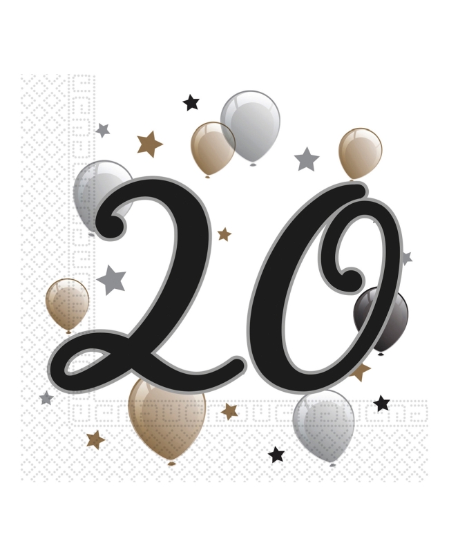 Servilletas 33 x 33cm 20 Años Oro/Negro 2Ply