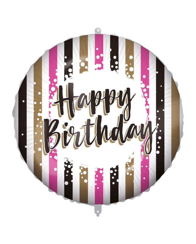 18/46cm Happy Bday Rayas Rosa/Oro, Cinta Y Peso ***OFERTA DTO NO ACUMULABLE
