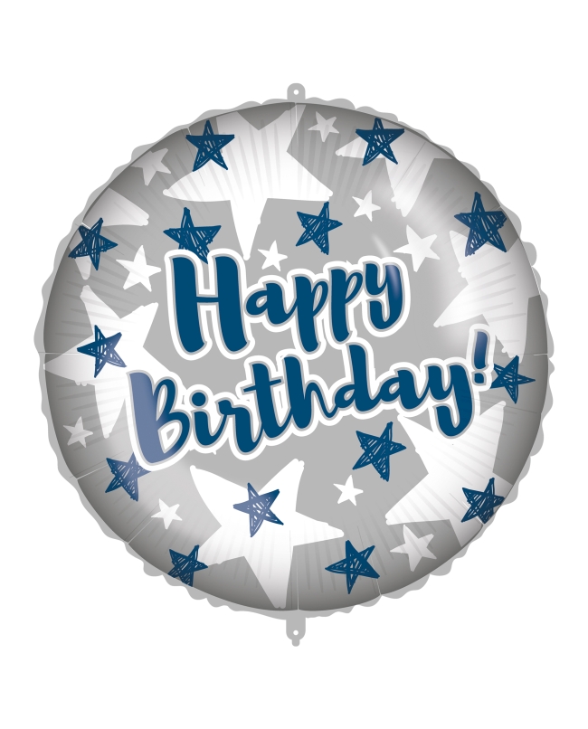 18/46cm Happy Bday Estrellas Azul/Plata, Cinta Y Peso ***OFERTA DTO NO ACUMULABLE