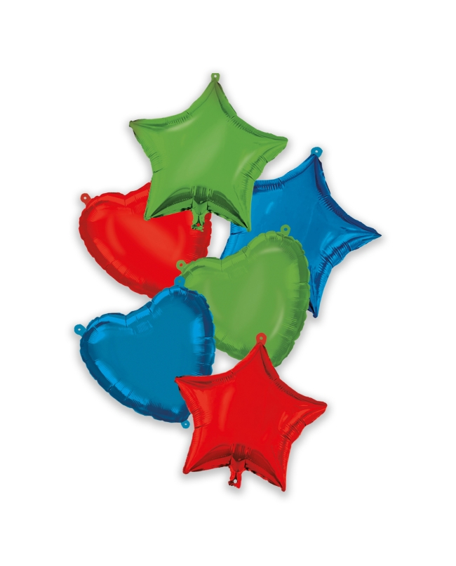 Bouquet 6 Globos 46cm Rojo, Azul Y Verde + Cinta Y Peso ***OFERTA DTO NO ACUMULABLE