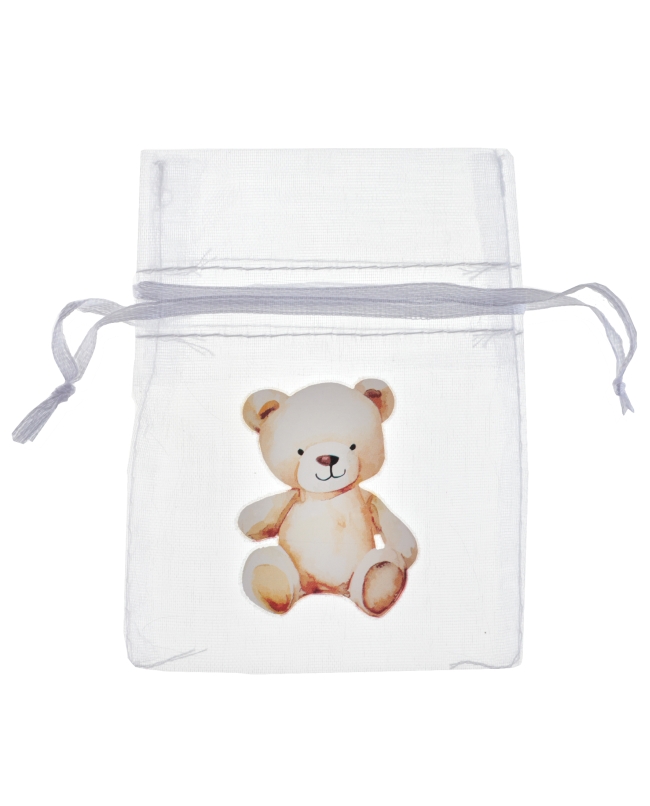 Bolsita Oso Baby 7.5X10cm Poliester Organdi Y Saten