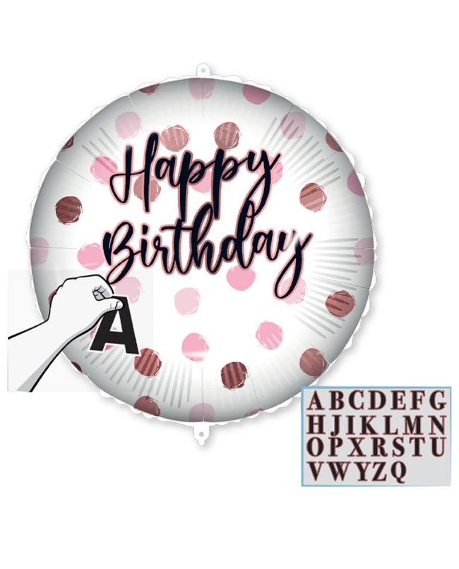 18/46cm Happy Bday Puntos Rosa Letras Personz. Pegatinas, Cinta Y Peso ***OFERTA DTO NO ACUMULABLE