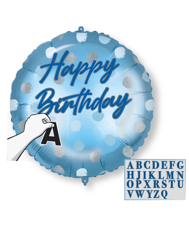 18/46cm Happy Bday Puntos Azul Letras Personz. Pegatinas, Cinta Y Peso ***OFERTA DTO NO ACUMULABLE