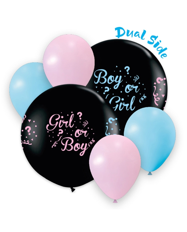 Globo Latex 80cm Negro Revelacion Genero Y 4 Globos 30cm Rosa/Azul 