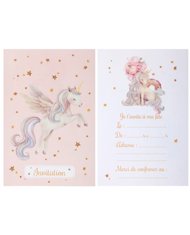 Tarjeta Invitacion Unicornio Rosa 10X15cm Carton