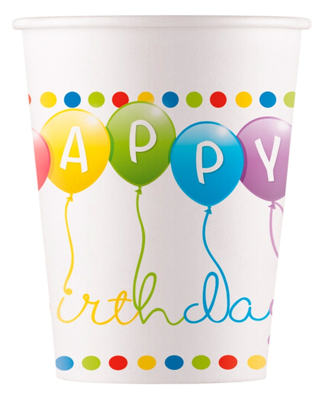 VASOS PAPEL 200ml HAPPY BDAY STREAMER FSC