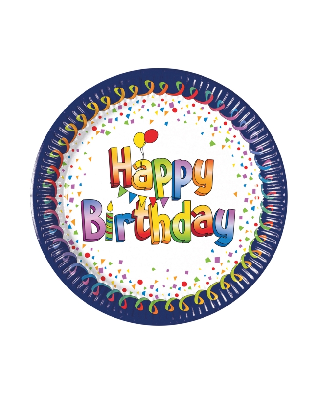 Platos 20cm Happy Bday Multicolor Fsc