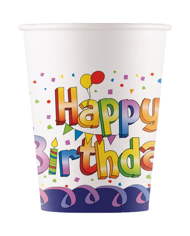Vasos Papel 200ml Happy Bday Multicolor Fsc ***OFERTA DTO NO ACUMULABLE
