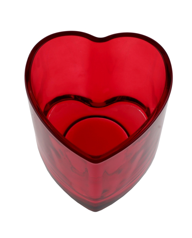 Portavelas Corazon Rojo 7.5X7.5X6.5cm Vidrio