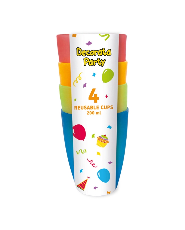 Vaso Plastico Reutilizable 220ml Semitransp. 4 Color