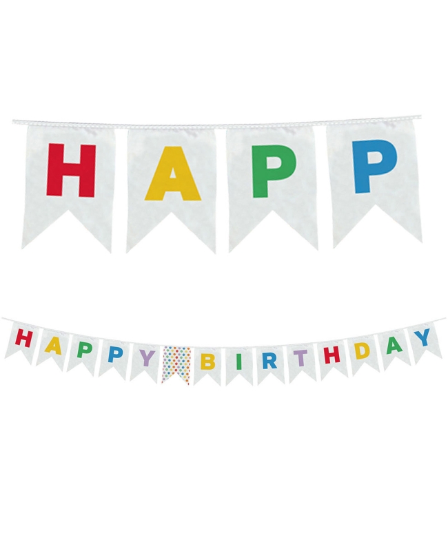 Banderin Reutilizable Happy Bday Puntos Acuarelas