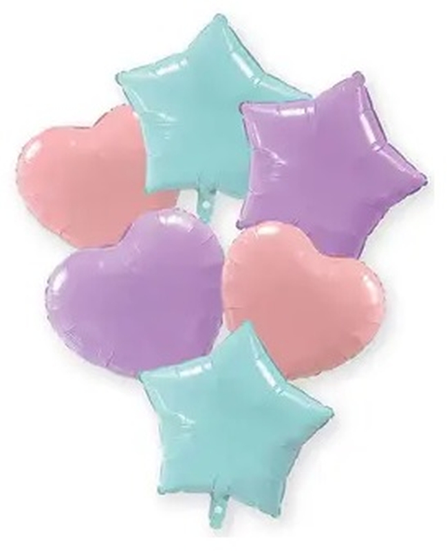 Bouquet 6 Globos 46cm Pastel + Cinta Y Peso ***OFERTA DTO NO ACUMULABLE