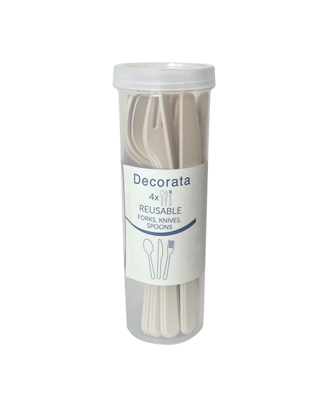 Cubiertos Beige Plastico Reutilizable Bote 