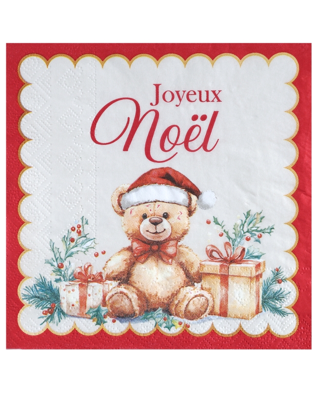 Servilleta Osito Navidad 33X33cm Papel 3 Capas ***OFERTA DTO NO ACUMULABLE