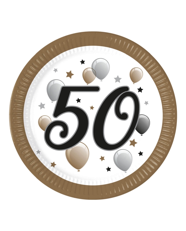 Platos 23cm 50 Años Oro/Negro Fsc