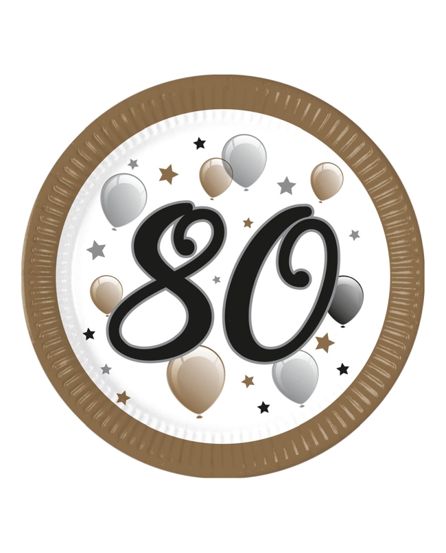 Platos 23cm 80 Años Oro/Negro Fsc