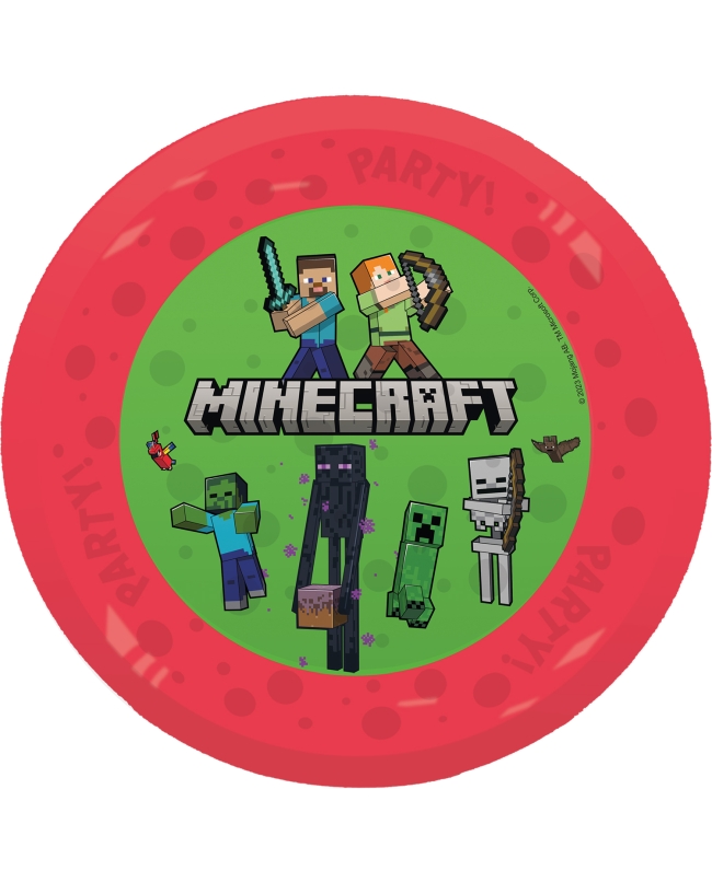 Platos Plastico Reutilizable 21cm Minecraft