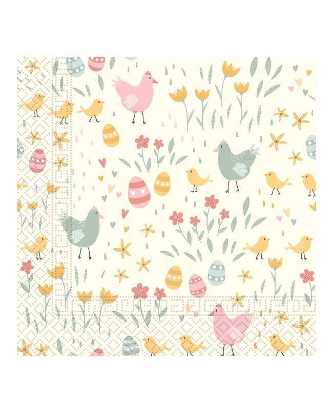 Servilletas 33X33 Gallinas Y Flores 3Ply Fsc 