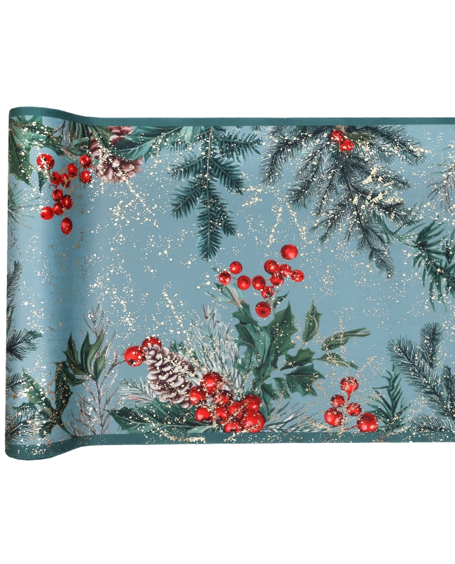Camino Mesa Navidad Boscosa Celadon 28cm Terciopelo Poliester 2,5m***OFERTA DTO NO ACUMULABLE
