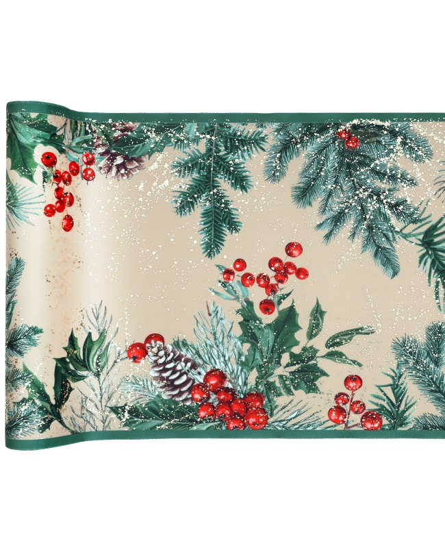 Camino Mesa Navidad Boscosa Kraft 28cm Terciopelo Poliester 2,5m***OFERTA DTO NO ACUMULABLE
