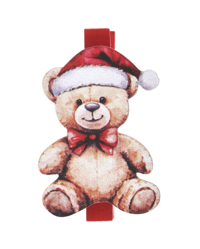Pinza Osito Navidad 4X4.5cm Madera ***OFERTA DTO NO ACUMULABLE