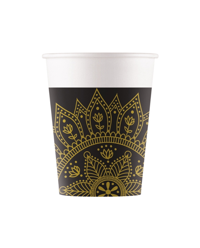 Vasos Papel 200ml Mandala Negro/Oro Fsc